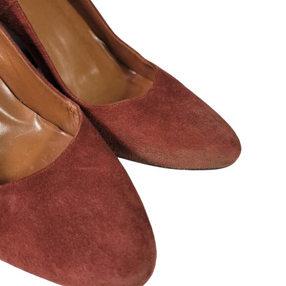 Aquatalia Neely Suede Heels Brown Leather Block Almond Semi Pointed Toe Italy 7 - Picture 7 of 14